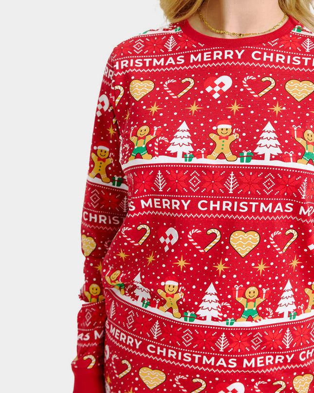 Pyjamas de Noël rouges pour toute la famille avec des biscuits de Noël