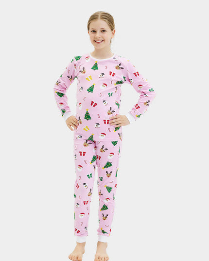 Pyjamas de Noël familiaux roses à motifs festifs