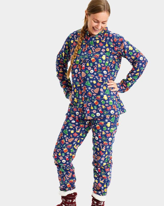 Pyjama de Noël unisexe adulte bleu à motifs festifs