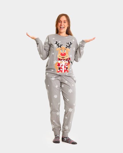 Pyjama de Noël unisexe adulte gris avec Rudolph le renne