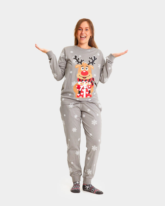 Pyjama de Noël unisexe adulte gris avec Rudolph le renne