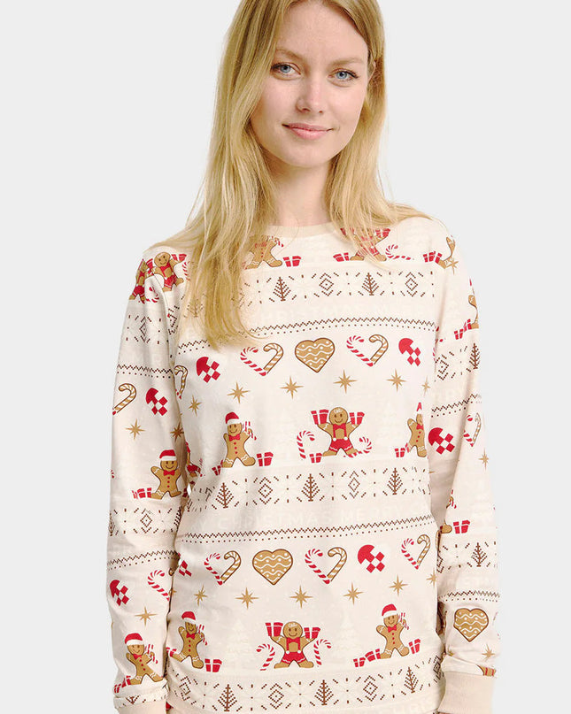 Pyjama de Noël unisexe adulte beige à motifs de biscuits de Noël