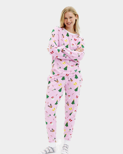 Pyjama de Noël unisexe adulte rose à motifs festifs