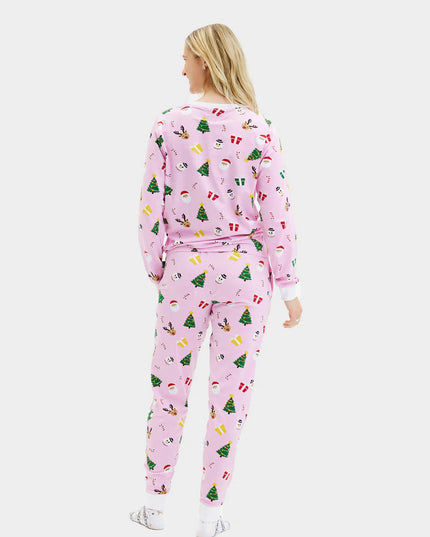 Pyjama de Noël unisexe adulte rose à motifs festifs