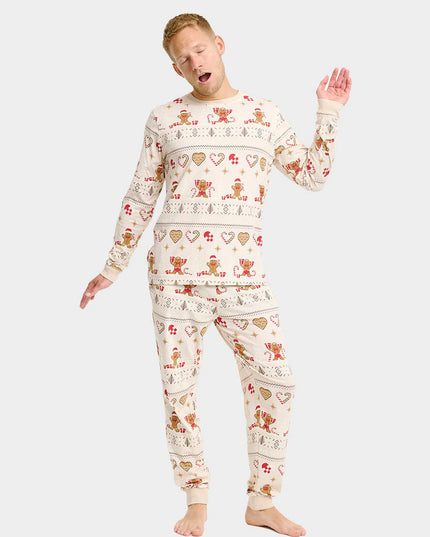 Pyjama de Noël unisexe adulte beige à motifs de biscuits de Noël