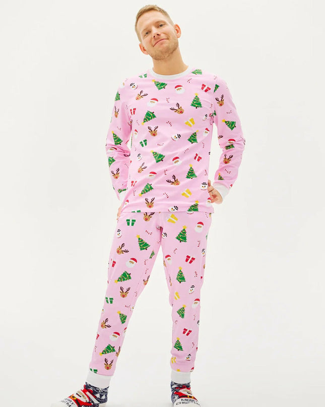 Pyjama de Noël unisexe adulte rose à motifs festifs
