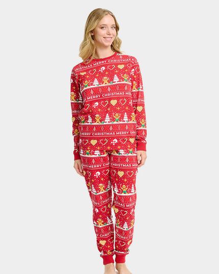 Pyjama de Noël unisexe adulte rouge avec motifs de biscuits de Noël