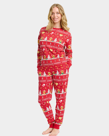 Pyjama de Noël unisexe adulte rouge avec motifs de biscuits de Noël