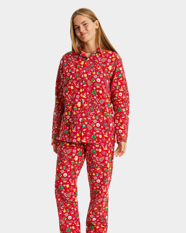 Pyjama de Noël unisexe adulte rouge à motifs festifs