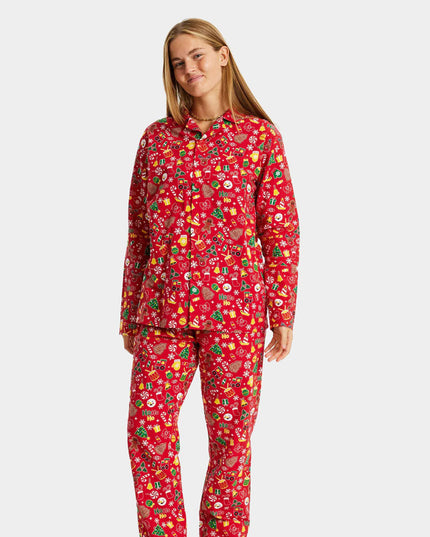 Pyjama de Noël unisexe adulte rouge à motifs festifs