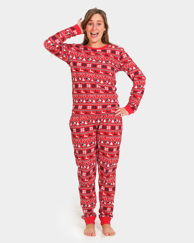 Red Christmas Pajamas for Kids with Reindeer and Trees