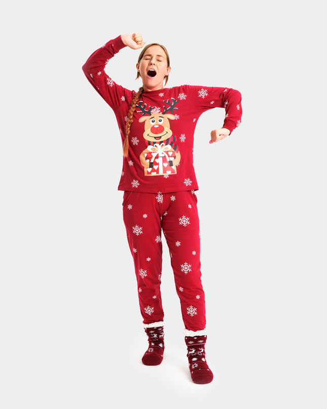 Pyjama de Noël unisexe adulte rouge avec Rudolph le renne