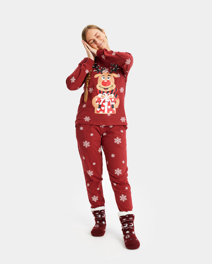Pyjama de Noël unisexe adulte rouge avec Rudolph le renne
