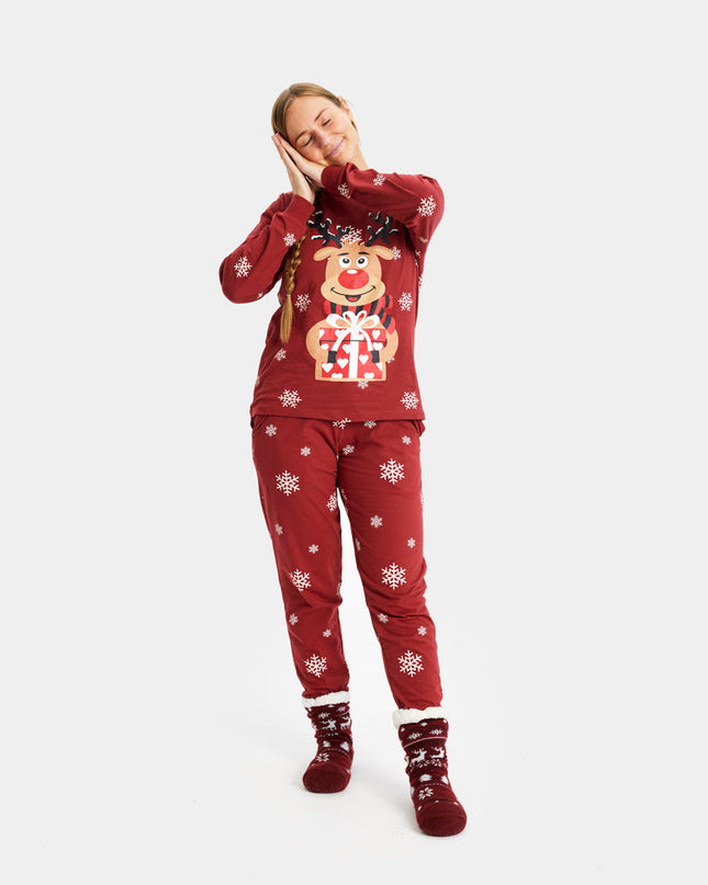 Pyjama de Noël unisexe adulte rouge avec Rudolph le renne