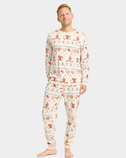 Pyjama de Noël unisexe adulte beige à motifs de biscuits de Noël