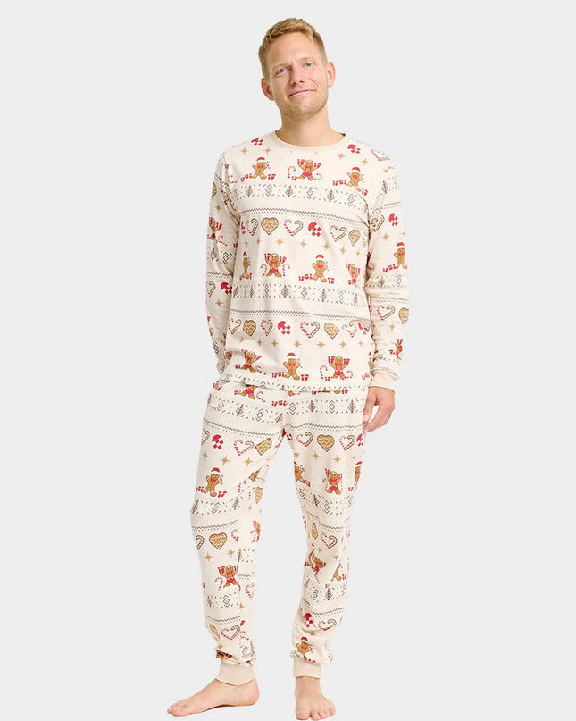 Pyjama de Noël unisexe adulte beige à motifs de biscuits de Noël