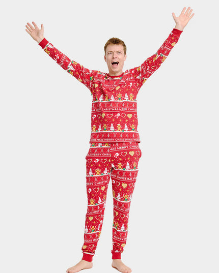 Pyjama de Noël unisexe adulte rouge avec motifs de biscuits de Noël