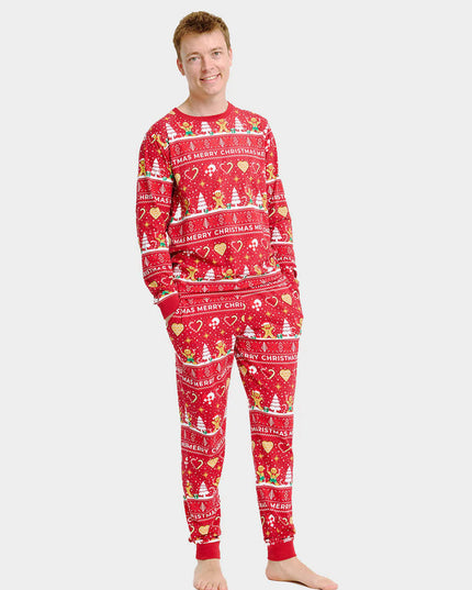 Pyjama de Noël unisexe adulte rouge avec motifs de biscuits de Noël