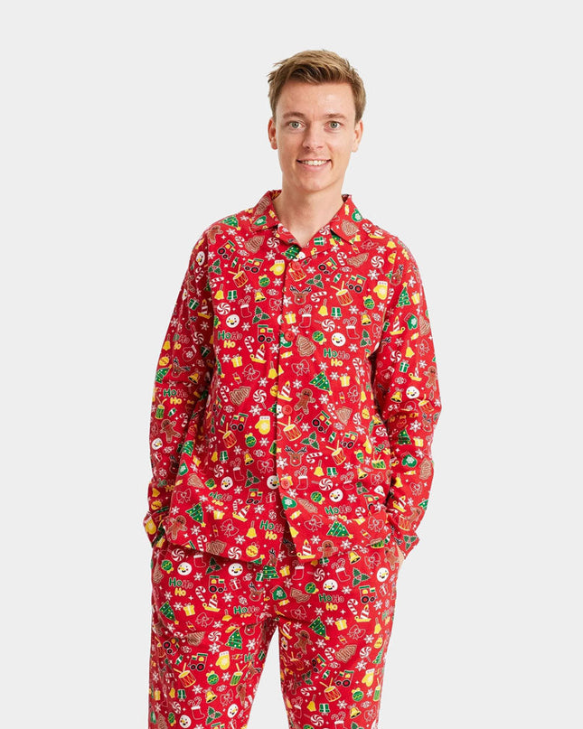 Pyjama de Noël unisexe adulte rouge à motifs festifs