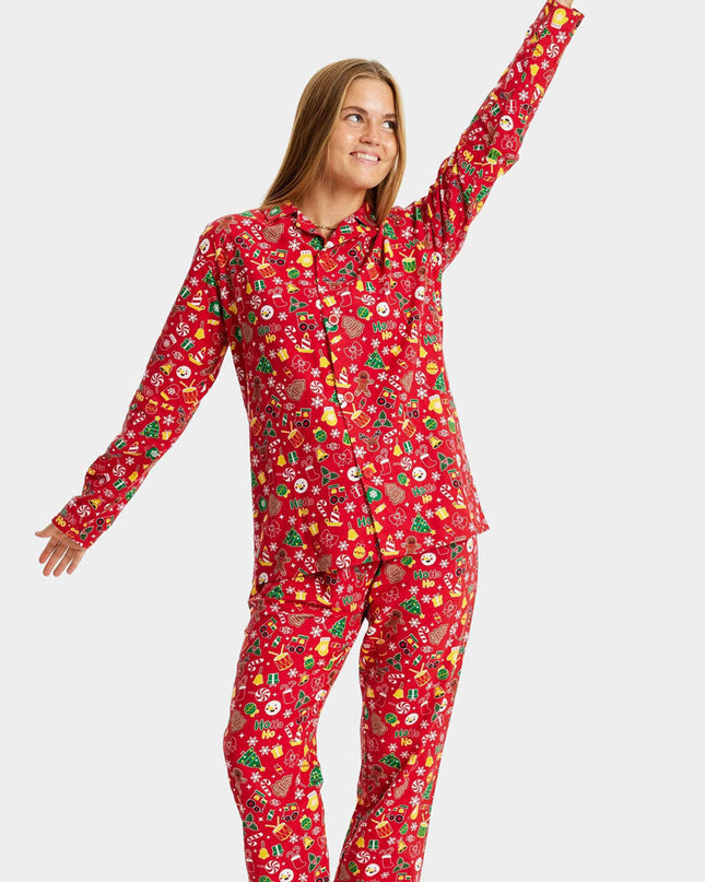 Pyjama de Noël unisexe adulte rouge à motifs festifs