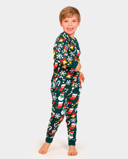 Pyjama de Noël vert pour enfants avec motifs festifs