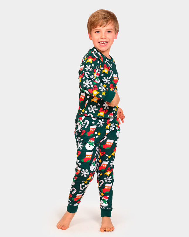 Pyjama de Noël vert pour enfants avec motifs festifs
