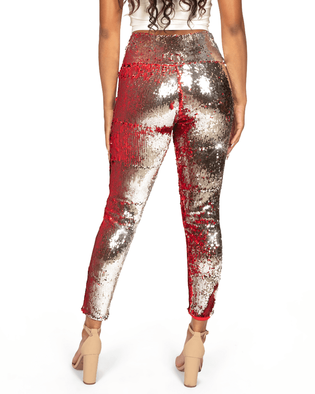 Red and Silver Reversible Sequin High Waisted Leggings