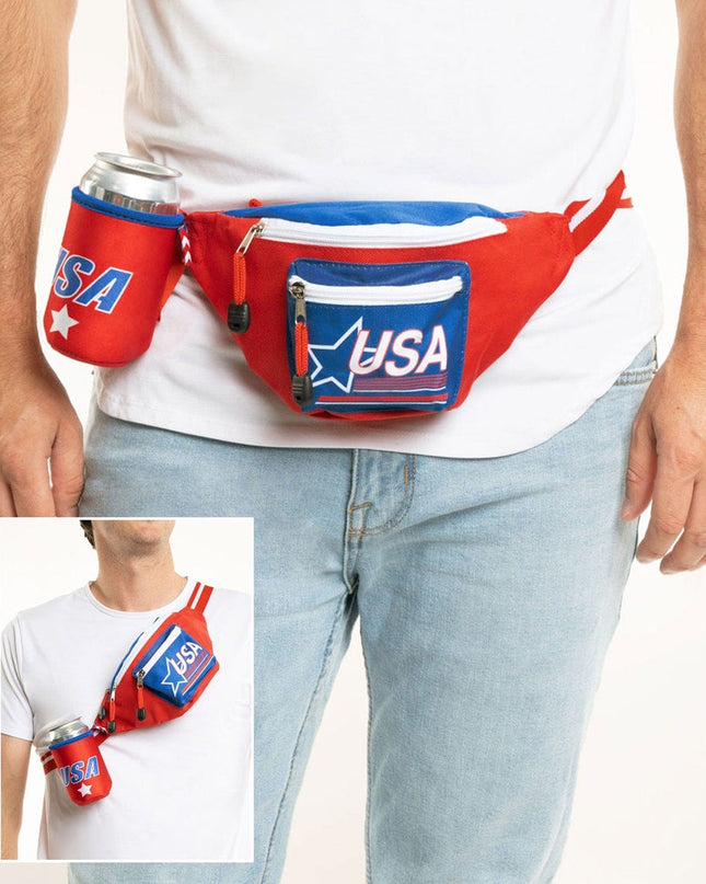 Red USA Fanny Pack w/ Drink Holder
