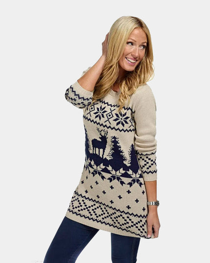 Robe de Noël classique beige et marine