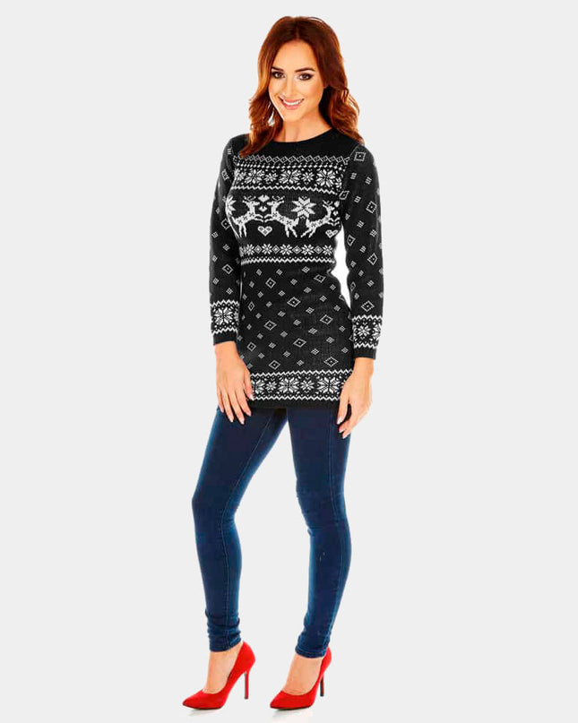 Robe de Noël noire avec des rennes