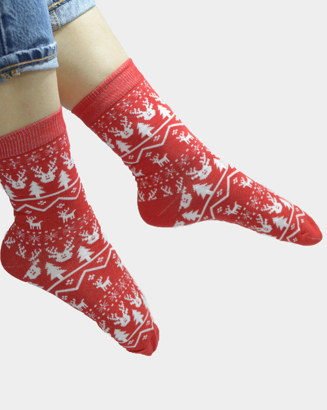 Chaussettes de Noël rouges unisexes avec un renne rouge