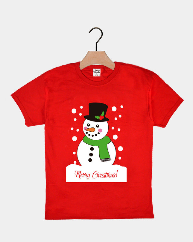 T-shirt de Noël rouge pour enfants avec motif bonhomme de neige