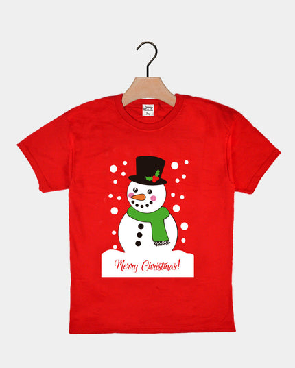 Red Kids Christmas T-Shirt with Snowman