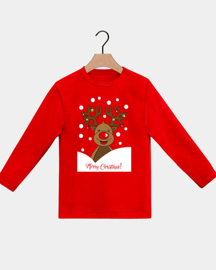 T-shirt de Noël rouge à manches longues pour enfants avec Rudolph le renne