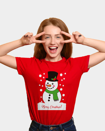 T-shirt de Noël rouge pour toute la famille avec motif bonhomme de neige