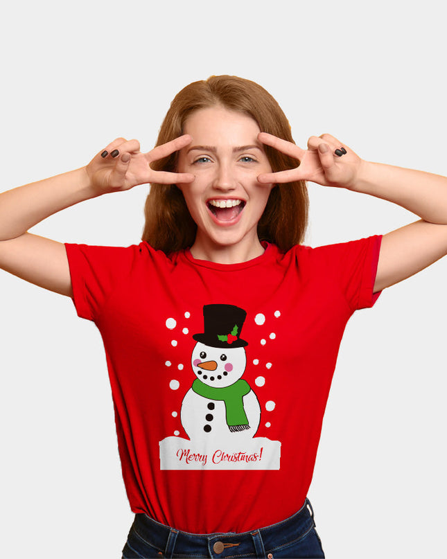 T-shirt de Noël rouge pour toute la famille avec motif bonhomme de neige