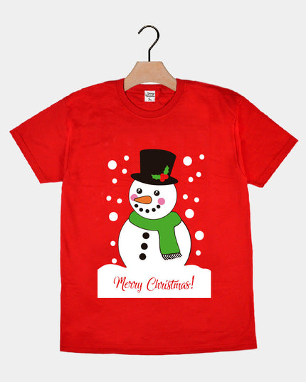 T-shirt de Noël rouge pour toute la famille avec motif bonhomme de neige