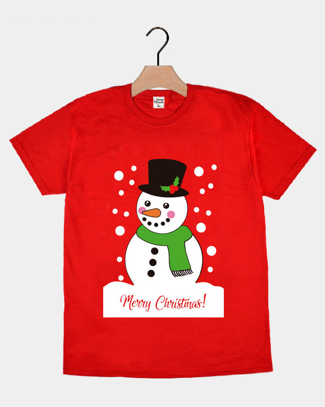 T-shirt de Noël rouge pour toute la famille avec motif bonhomme de neige