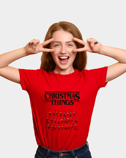 T-shirt rouge de Noël pour toute la famille avec motifs de Noël