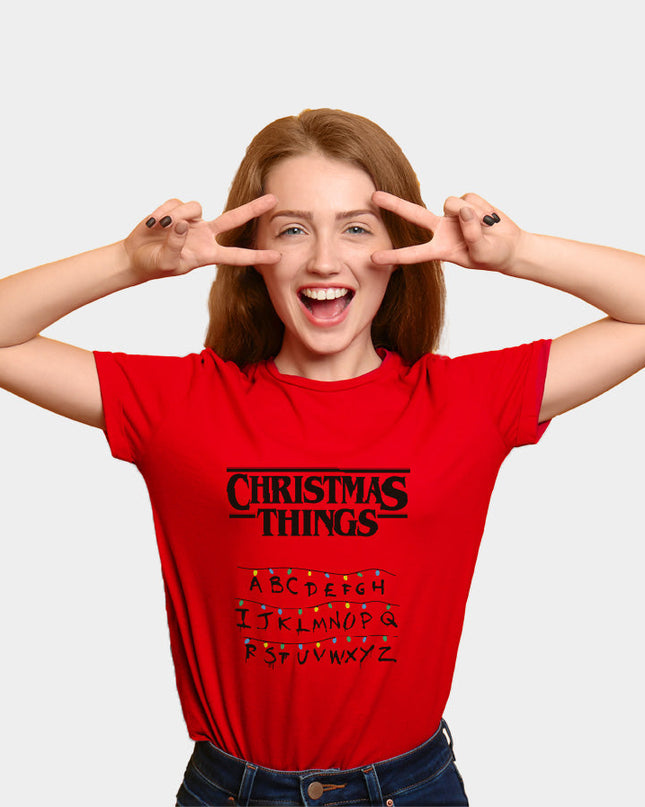 T-shirt rouge de Noël pour toute la famille avec motifs de Noël