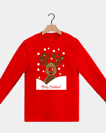 T-shirt de Noël rouge à manches longues pour toute la famille avec Rudolph le renne