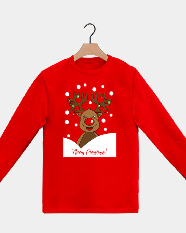 T-shirt de Noël rouge à manches longues pour toute la famille avec Rudolph le renne