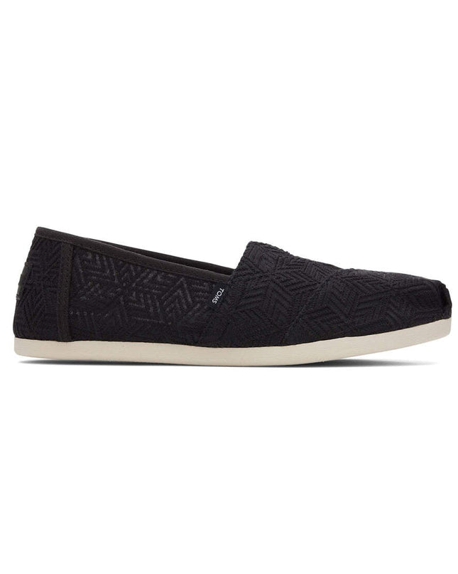 Black Geometric Lace Alpargata Slippers by TOMS