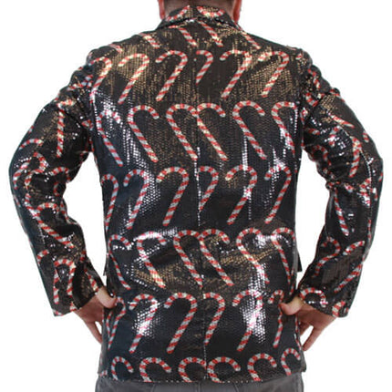 Veste blazer de Noël moche à paillettes et cannes de Noël