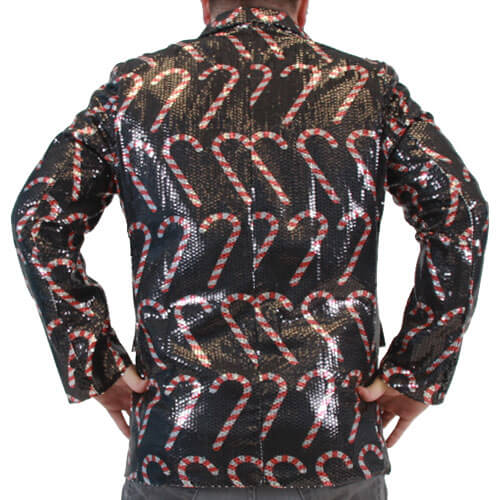 Veste blazer de Noël moche à paillettes et cannes de Noël