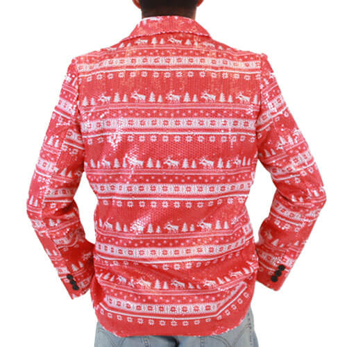 Veste blazer de Noël moche à paillettes avec renne chevauchant un renne,
