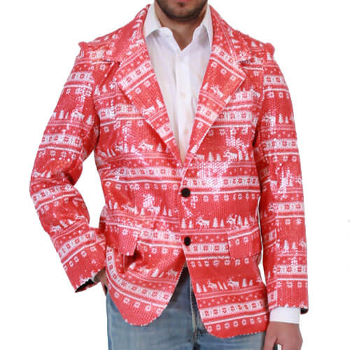 Veste blazer de Noël moche à paillettes avec renne chevauchant un renne,