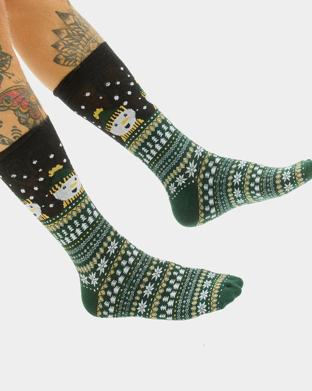 Chaussettes de Noël vertes unisexes à motif bonhomme de neige