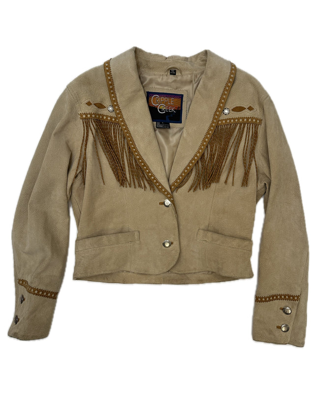 Veste vintage en cuir marron à franges