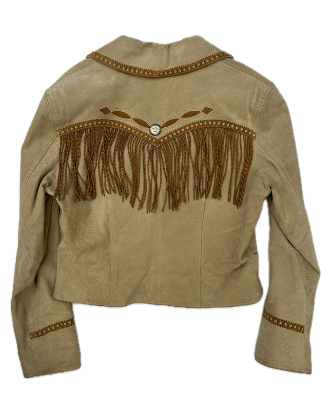 Veste vintage en cuir marron à franges